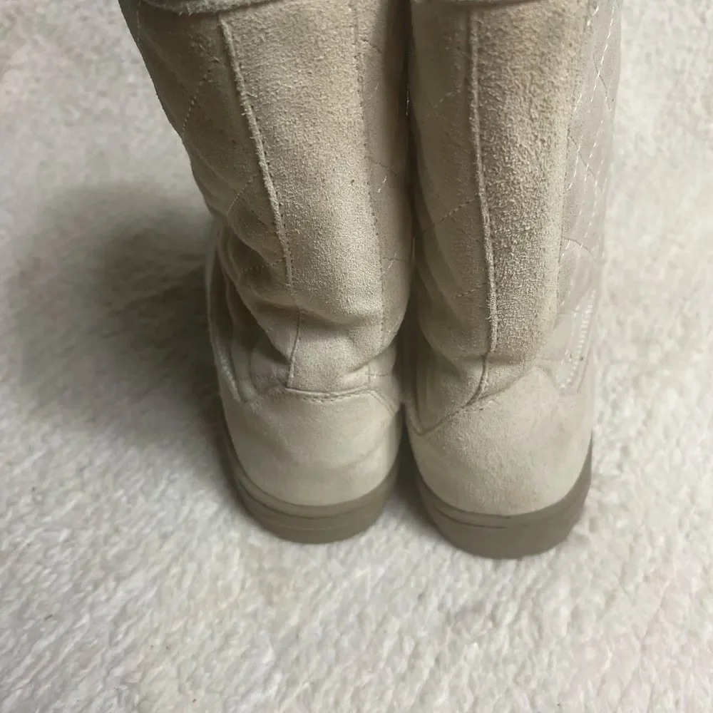So wear it Declare it leather suede Quilted Beige Boots faux fur lining SZ11M